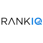 RankIQ SEO software logo with blue bar chart icon.